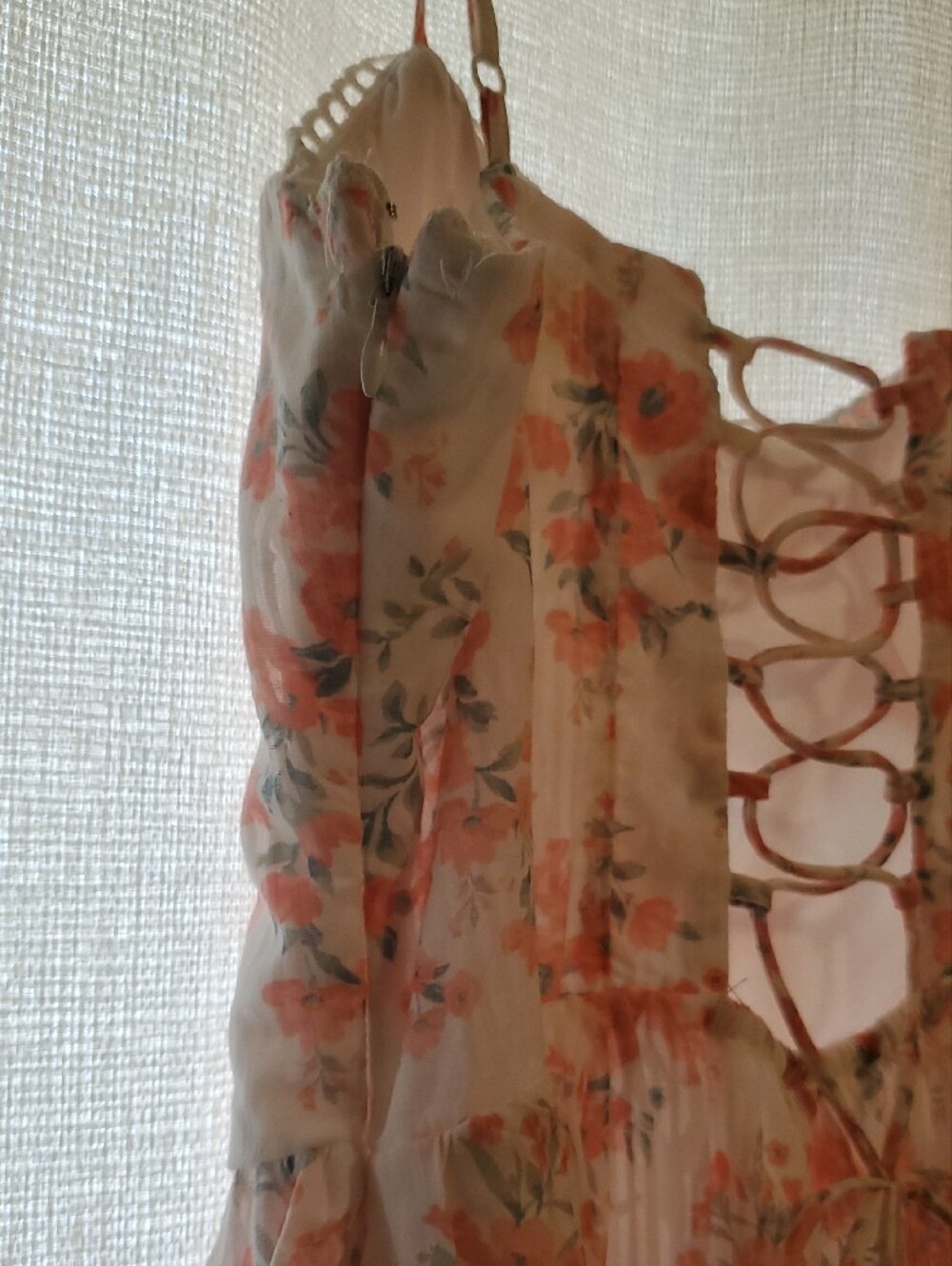 Sz LG Jessica Simpson White Dress with Coral Orange Floral Accents - Picture 7 of 11